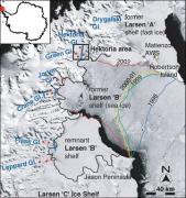 The collapse of the Larsen B ice shelf. Credit: NASA